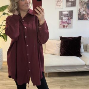 Musselinbluse lang bordeaux